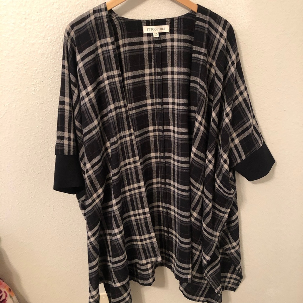 By Together black plaid open swing cardigan S/M